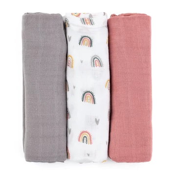 PETITE&amp;MARS Bambusz muszlin 3db-os pelenka szett Moussy Rose Rainbows