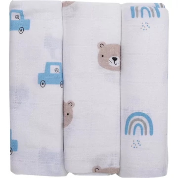 Bubaba 3 db-os muszlin pelenka Teddy - 80x80 cm