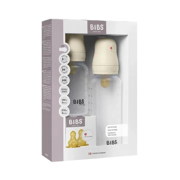 BIBS cseperedő cumisüveg készlet natúr kaucsuk cumifejjel - Krémfehér 150/270 ml