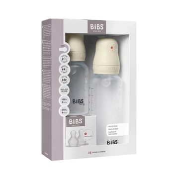 BIBS cseperedő cumisüveg készlet szilikon cumifejjel - Krémfehér 150/270 ml