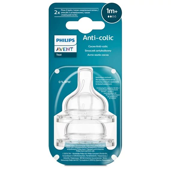 Philips AVENT Etetőcumi Anti-colic lassú átfolyású 1hó+ (2 db)