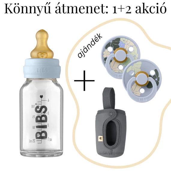 BIBS üveg cumisüveg, natúr kaucsuk cumi és cumisüveg tok