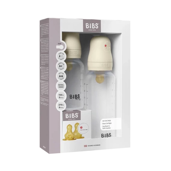 BIBS cseperedő cumisüveg készlet natúr kaucsuk cumifejjel - Krémfehér 150/270 ml