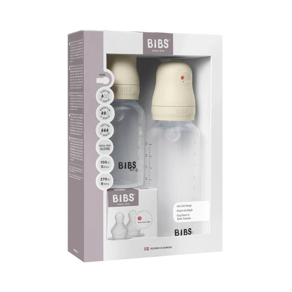 BIBS cseperedő cumisüveg készlet szilikon cumifejjel - Krémfehér 150/270 ml
