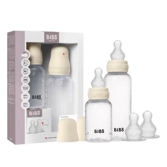 BIBS cseperedő cumisüveg készlet szilikon cumifejjel - Krémfehér 150/270 ml