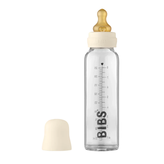 BIBS üveg cumisüveg natúr kaucsuk cumifejjel - Krémfehér 225 ml