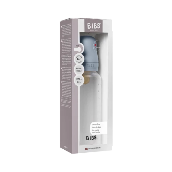 BIBS cumisüveg natúr kaucsuk cumifejjel - Pasztellkék 270 ml
