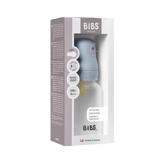 BIBS cumisüveg natúr kaucsuk cumifejjel - Pasztellkék 150 ml