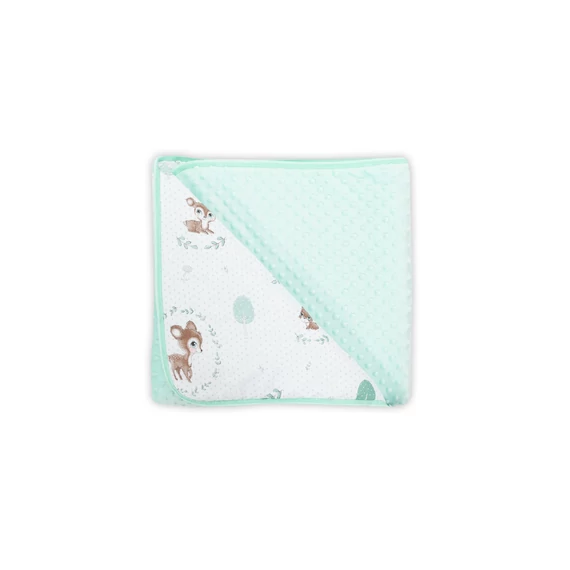 Kétoldalú babatakaró - menta minky pöttyös őzike mintával (75x75 cm)