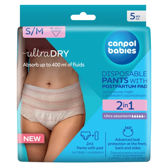 Canpol babies 2 az 1-ben szülés utáni pelenka S/M méret - 5 db 