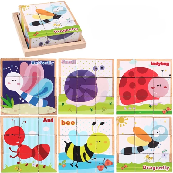 Fakocka puzzle (mesekocka), kirakós fajáték - rovarok