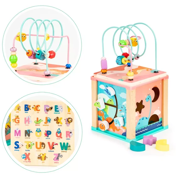 Montessori 5 az 1-ben fa kockajáték - dinoszauruszok