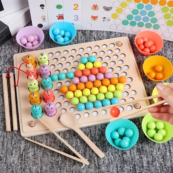 2 az 1-ben Montessori fajáték horgászás és golyós kirakó