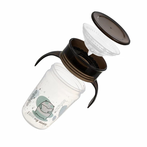 Akuku 360 fokos csöpögésmentes itatópohár fedéllel - 240 ml (sárga)