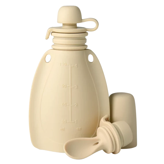 Mininor újratölthető smoothie tasak kanállal – 120 ml (homok szín)