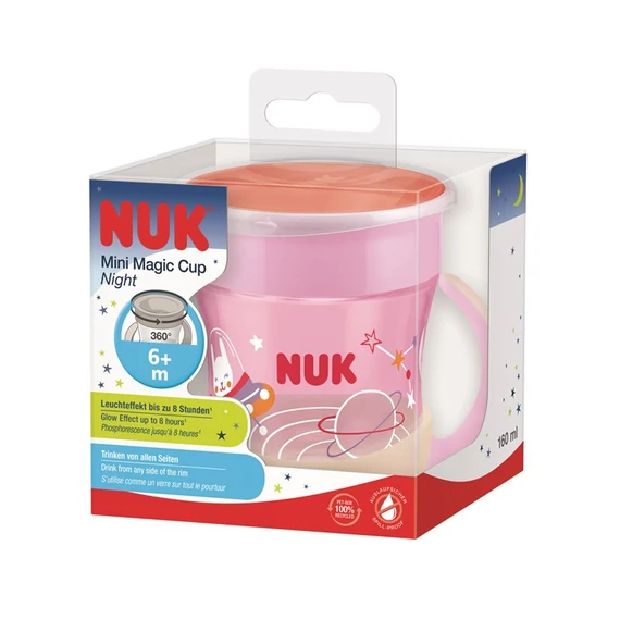 Nuk Mini Magic Cup Night 6+ hó 160ml - csöpögésmentes itatópohár (rózsaszín)