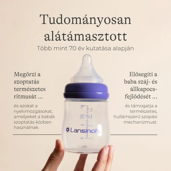 Lansinoh Cumisüveg közepes folyású etetőcumival + fedéllel, 240 ml